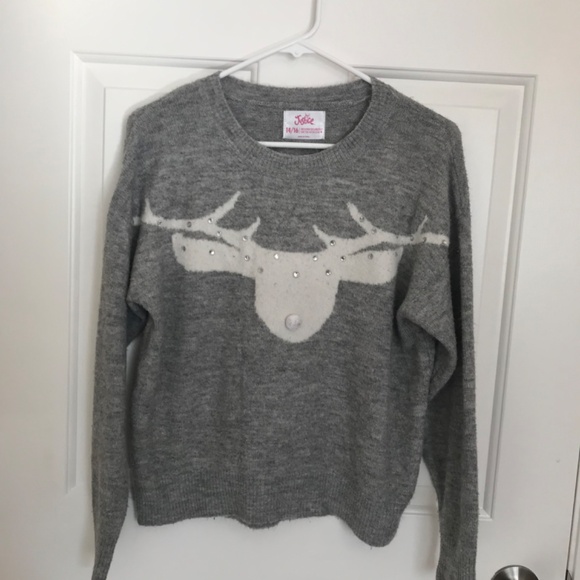 Christmas Justice Critter Reindeer Jeweled Holiday Sweater Girls Size 14/16 - Picture 2 of 6